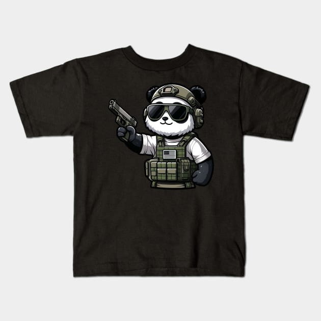 Tactical Panda Kids T-Shirt by Rawlifegraphic